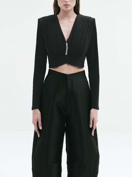 BOWIE BEADED CROP TOP (Black)