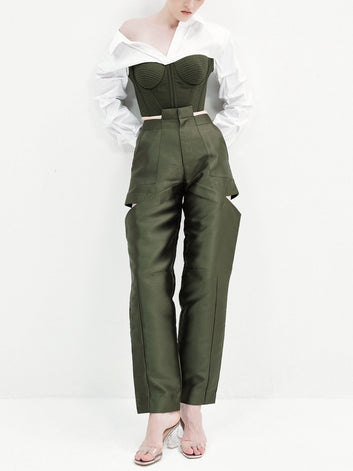 LANA CROP (White & Olive)
