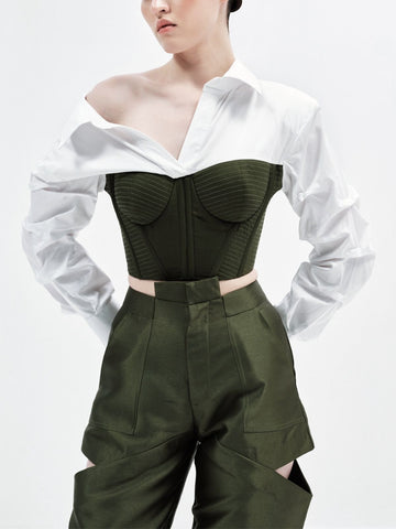 LANA CROP (White & Olive)