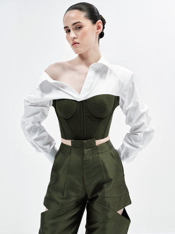 LANA CROP (White & Olive)