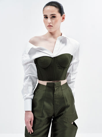 LANA CROP (White & Olive)