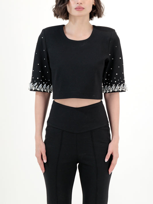 ELIA BEADED CROP (Black)