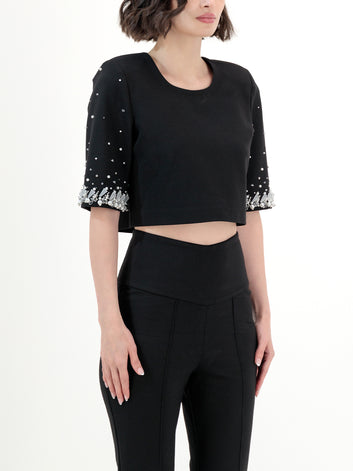 ELIA BEADED CROP (Black)